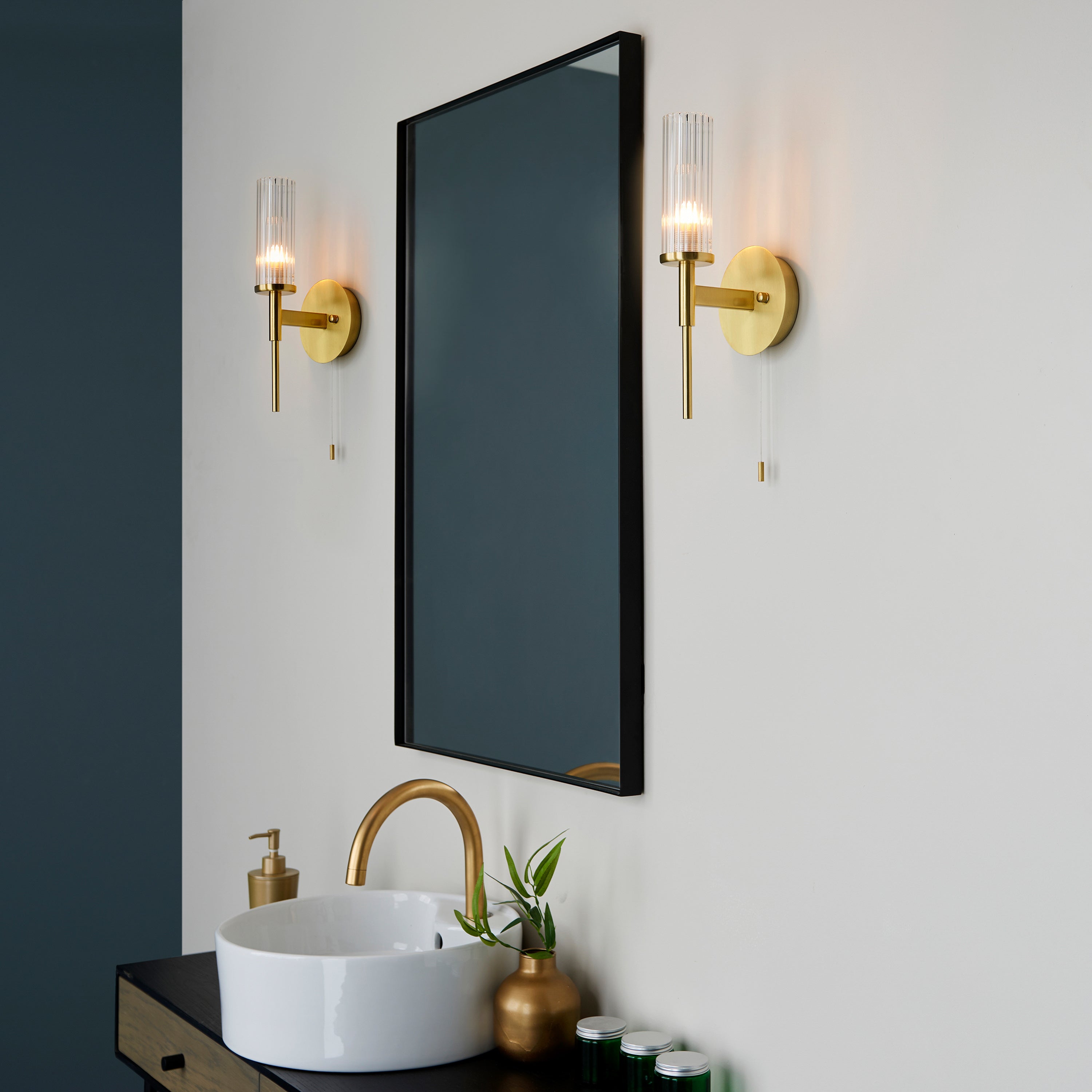 Belle Brushed Gold & Ribbed Glass Wall Light